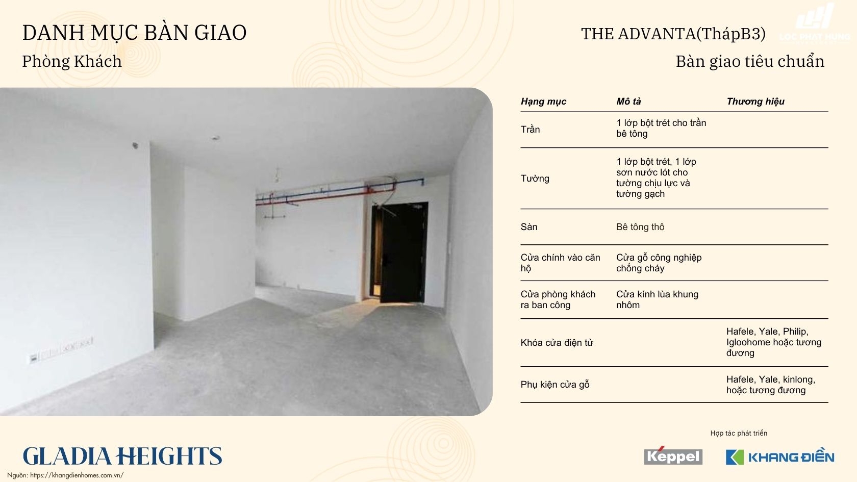 Vật Liệu Bàn Giao Tháp The Advanta Gladia Heights 