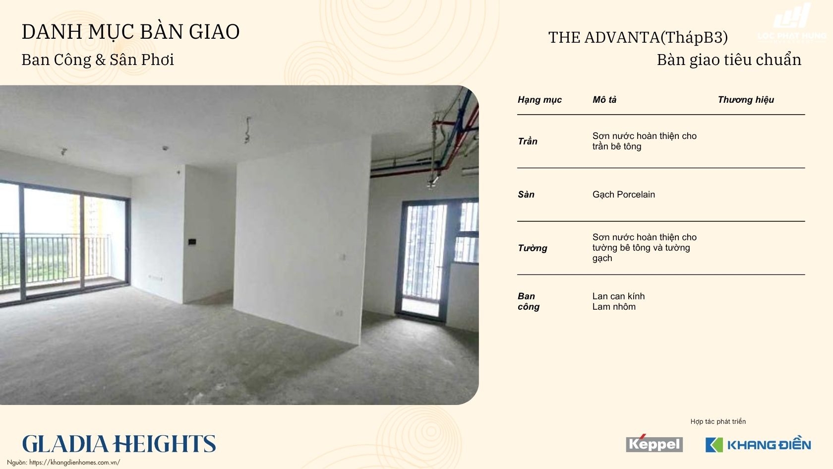 Vật Liệu Bàn Giao Tháp The Advanta Gladia Heights 